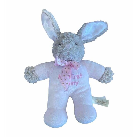 Dandee My First Easter Pink Bunny Rabbit Dot Bow 7" Rattle 2020 Plush Baby Toy - Picture 1 of 8